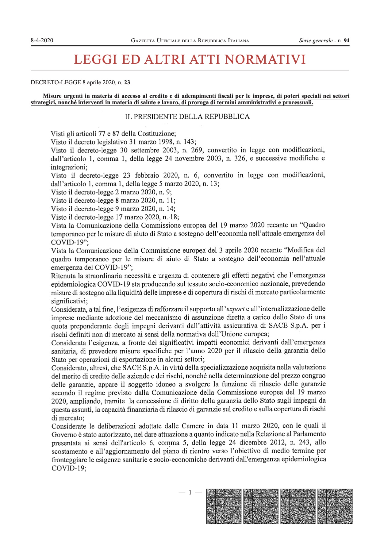 DECRETO-LEGGE 8 aprile 2020, n. 23.